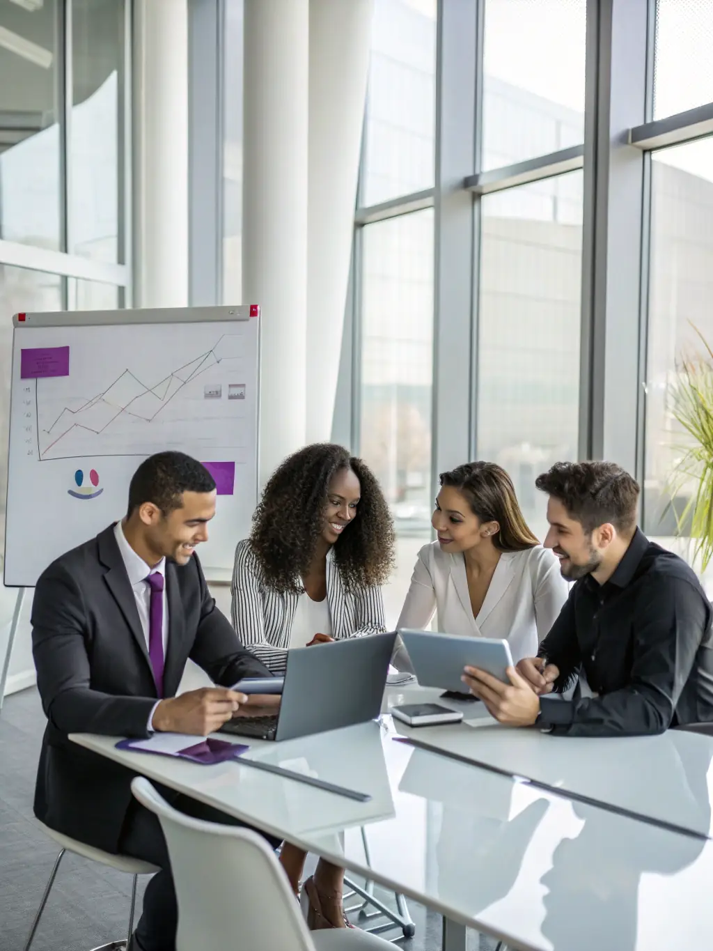 A diverse group of South African professionals are collaborating on financial charts and graphs, representing teamwork and strategic planning.